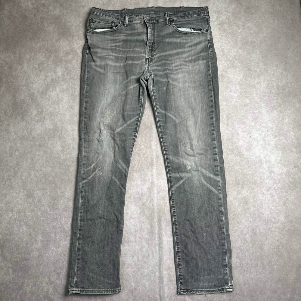 Levis 511 Slim Fit Gray Jeans Mens 38x32 Faded Distressed Denim Pants whiskered